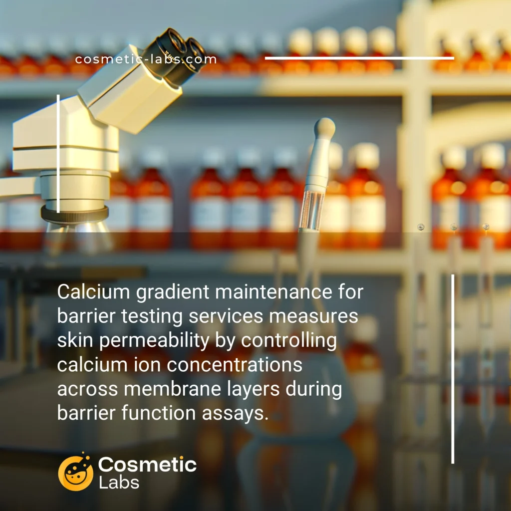 Illustration of Calcium gradient maintenance services. Calcium gradient maintenance for barrier testing services measures skin permeability by controlling calcium ion concentrations across membrane layers during barrier function assays.