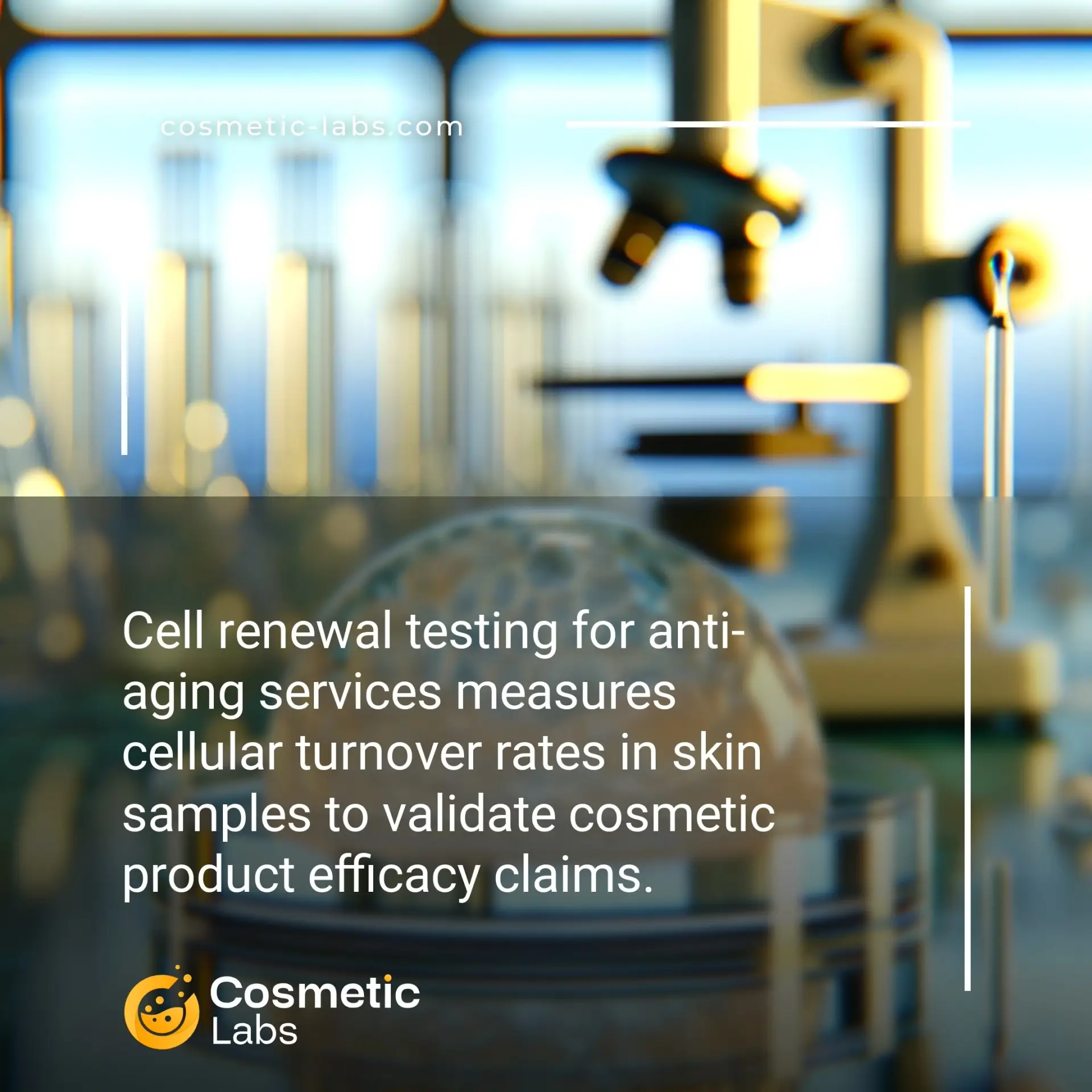 Illustration of Cell renewal testing services. Cell renewal testing for anti-aging services measures cellular turnover rates in skin samples to validate cosmetic product efficacy claims.