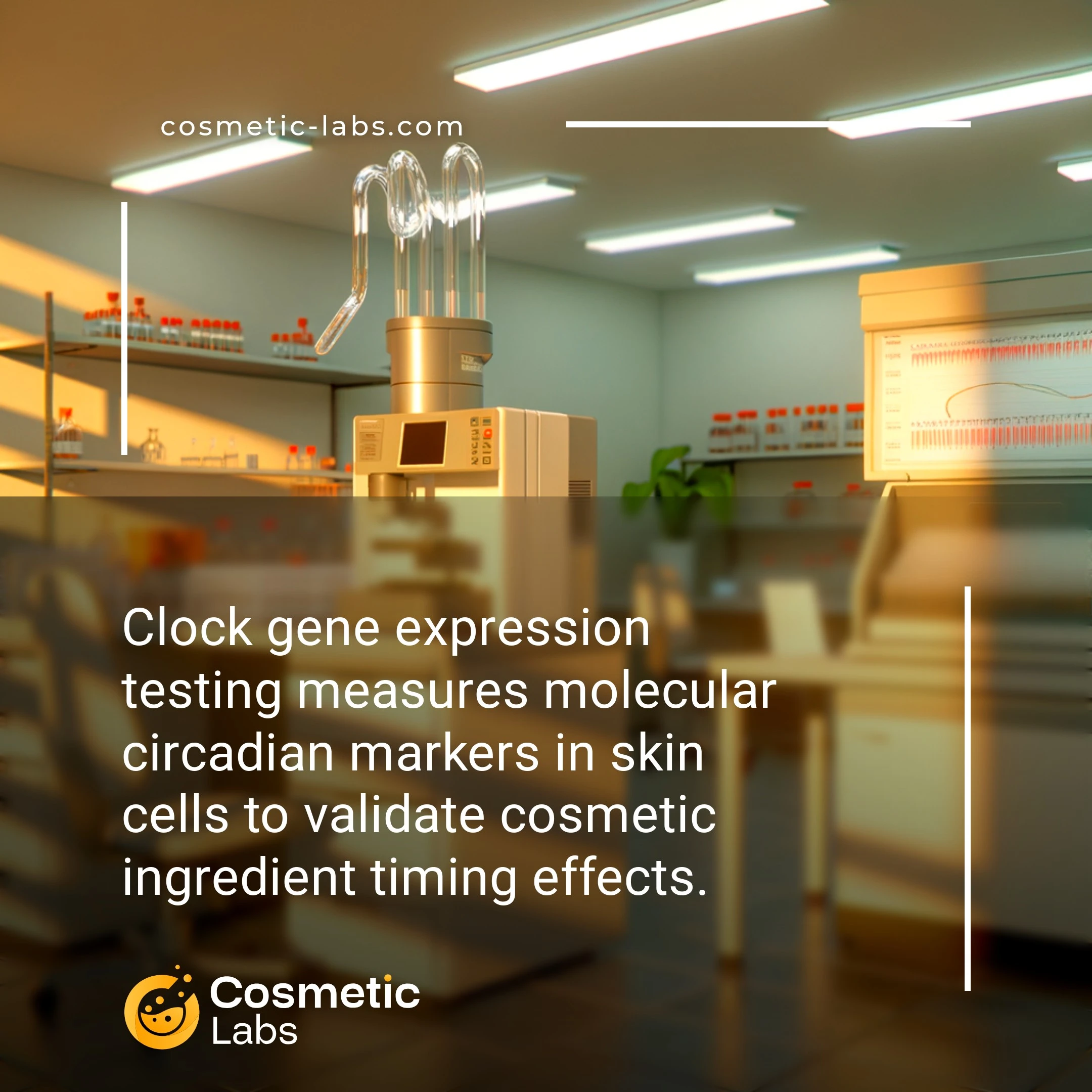 Illustration of Clock genes expression services. Clock gene expression testing measures molecular circadian markers in skin cells to validate cosmetic ingredient timing effects.