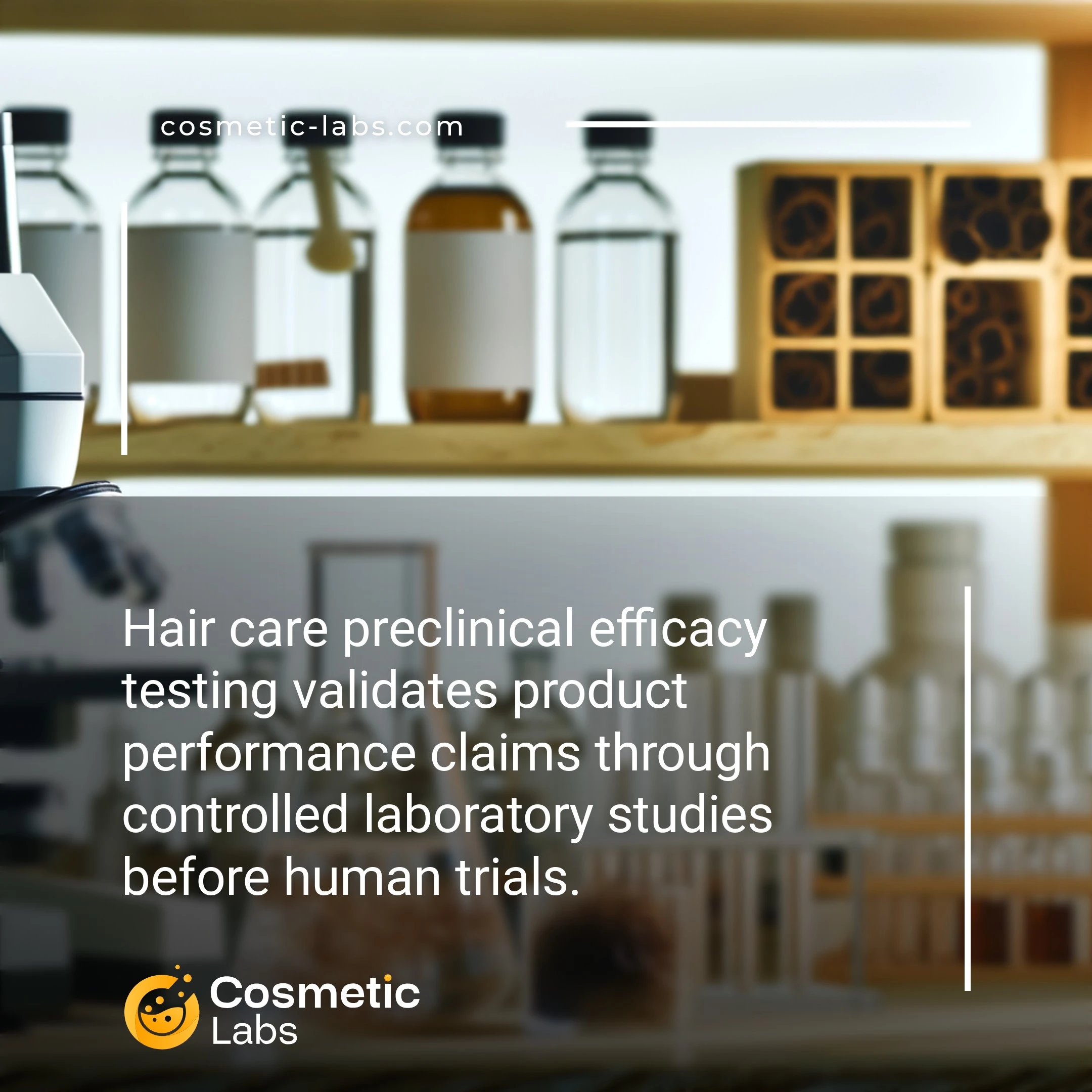 Illustration of Hair care efficacy testing services. Hair care preclinical efficacy testing validates product performance claims through controlled laboratory studies before human trials.