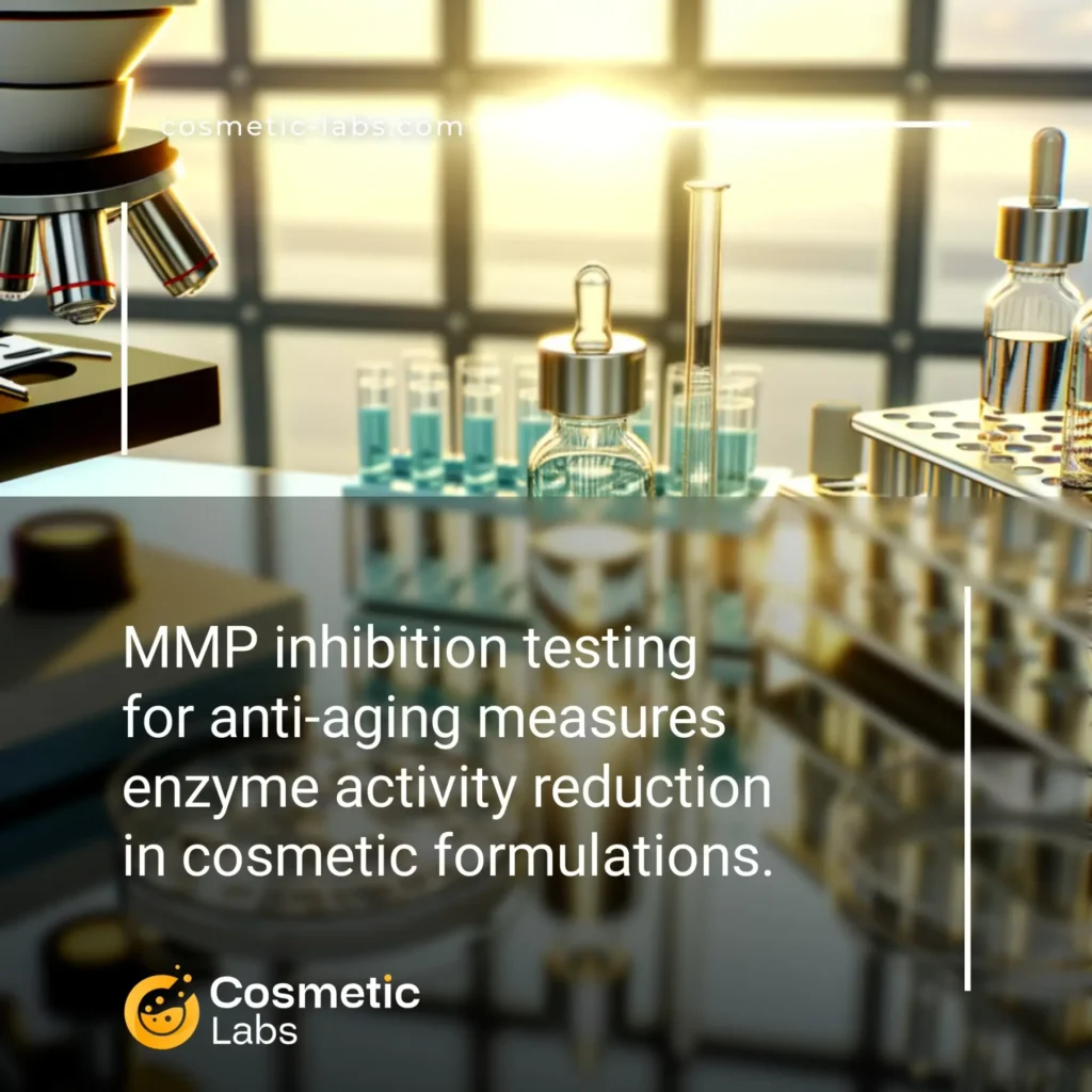 Illustration of Matrix metalloproteinases (MMPs) inhibition testing  services. MMP inhibition testing for anti-aging measures enzyme activity reduction in cosmetic formulations.