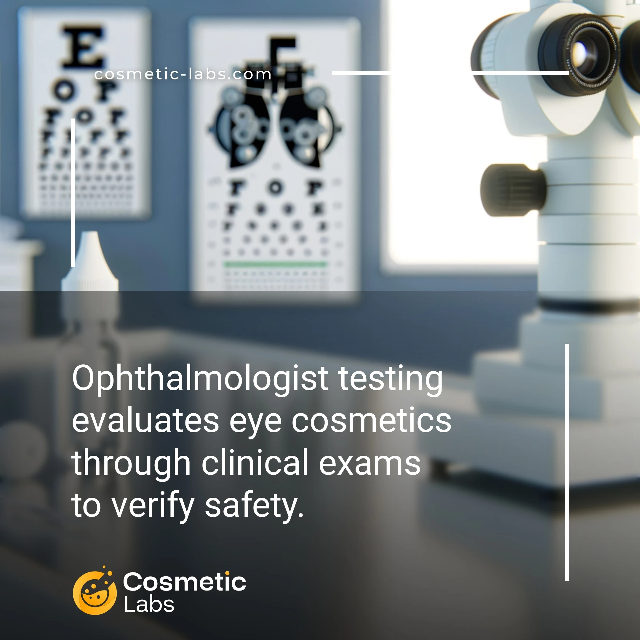 Illustration of Ophthalmologist testing services. Ophthalmologist testing evaluates eye cosmetics through clinical exams to verify safety.
