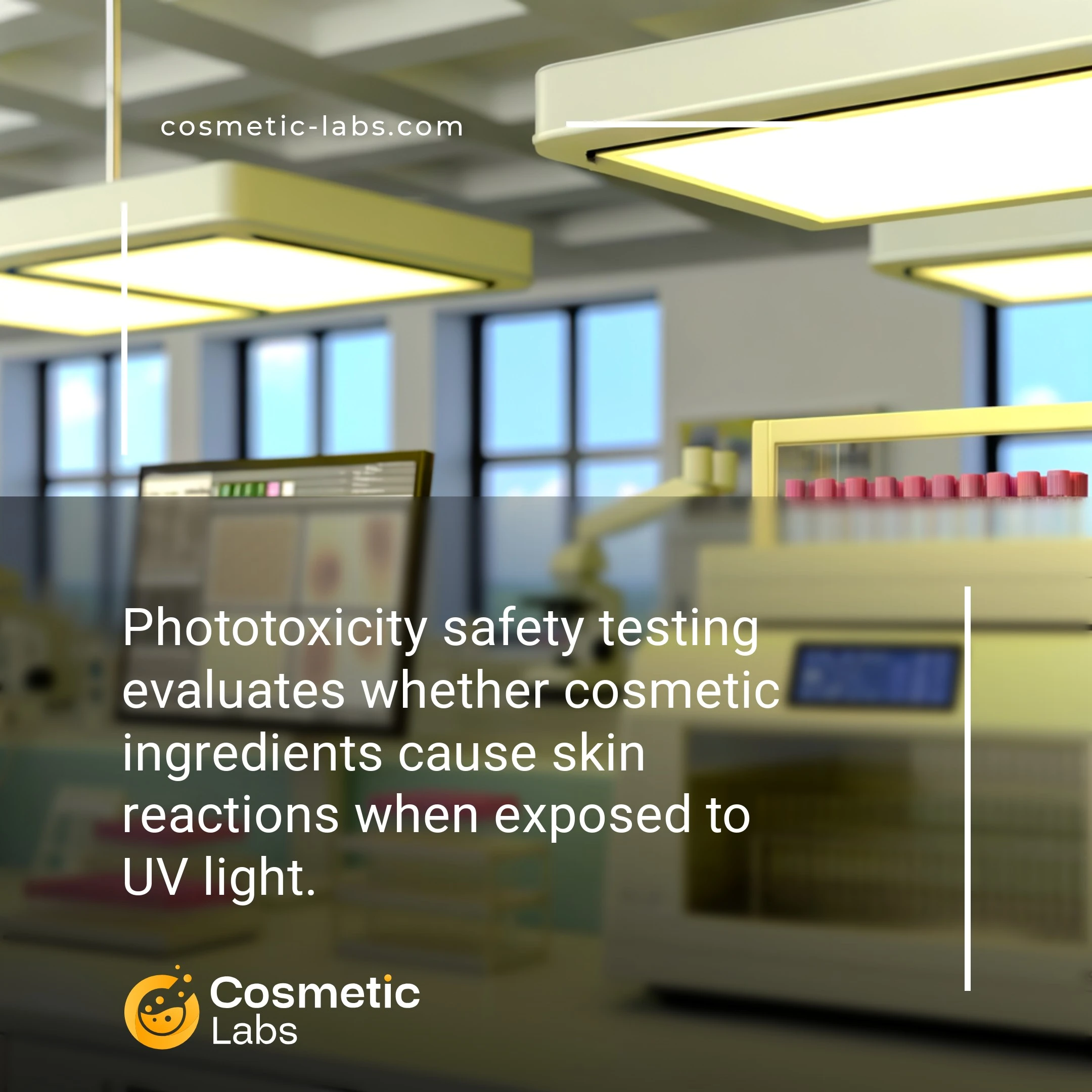 Illustration of Phototoxicity safety testing services. Phototoxicity safety testing evaluates whether cosmetic ingredients cause skin reactions when exposed to UV light.