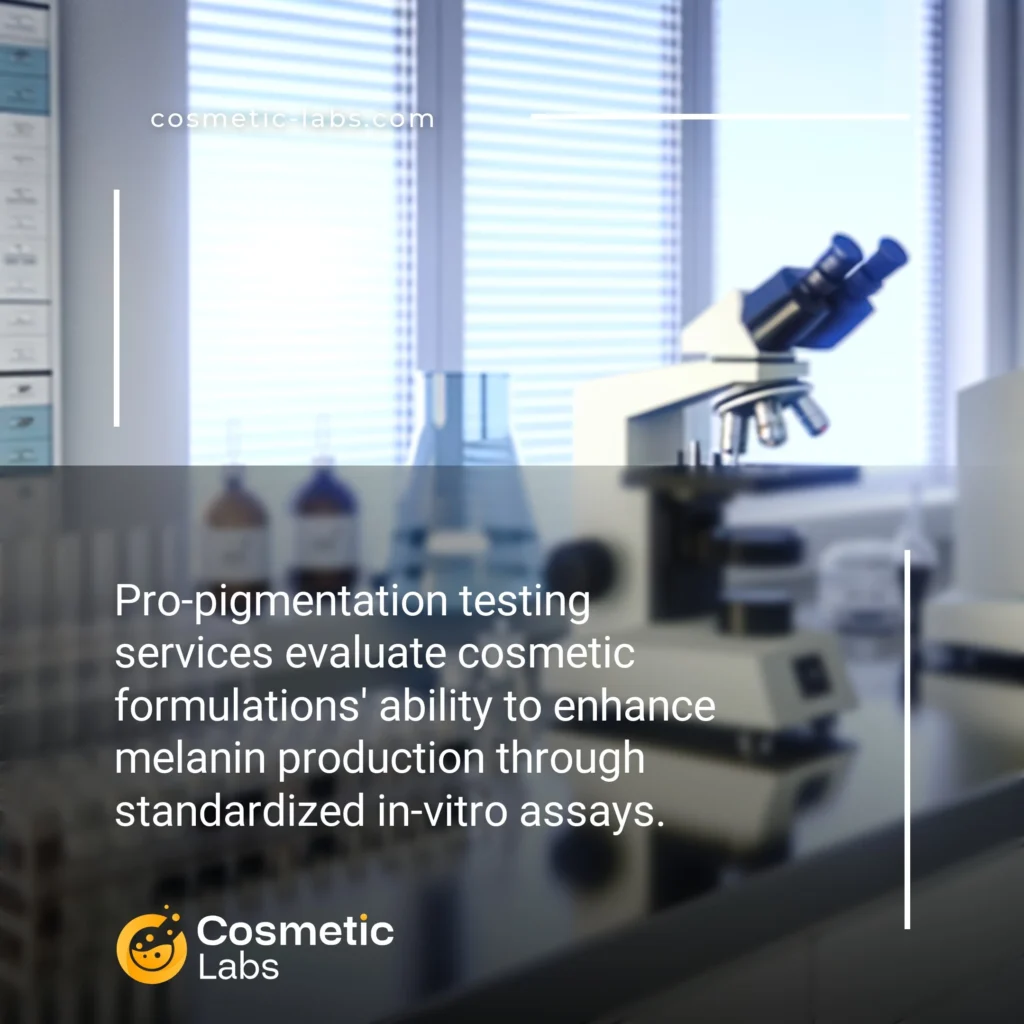 Illustration of Pro-pigmentation testing services. Pro-pigmentation testing services evaluate cosmetic formulations' ability to enhance melanin production through standardized in-vitro assays.