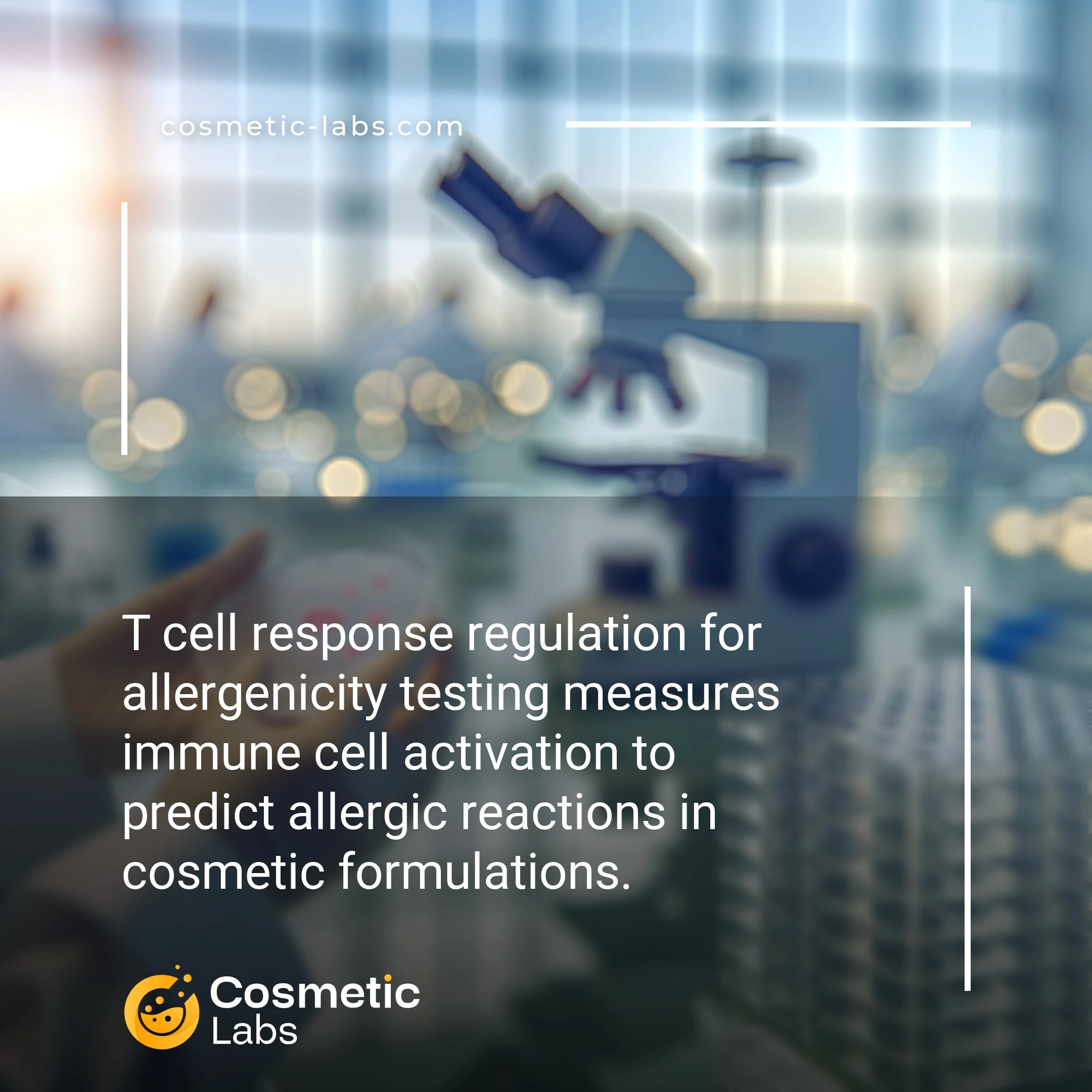 Illustration of T cell response regulation services. T cell response regulation for allergenicity testing measures immune cell activation to predict allergic reactions in cosmetic formulations.