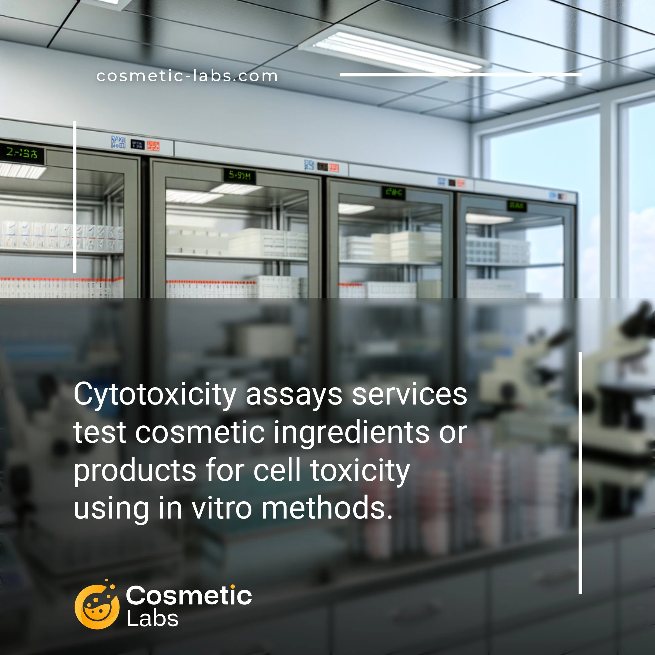 Illustration of Cytotoxicity assays services. Cytotoxicity assays services test cosmetic ingredients or products for cell toxicity using in vitro methods.