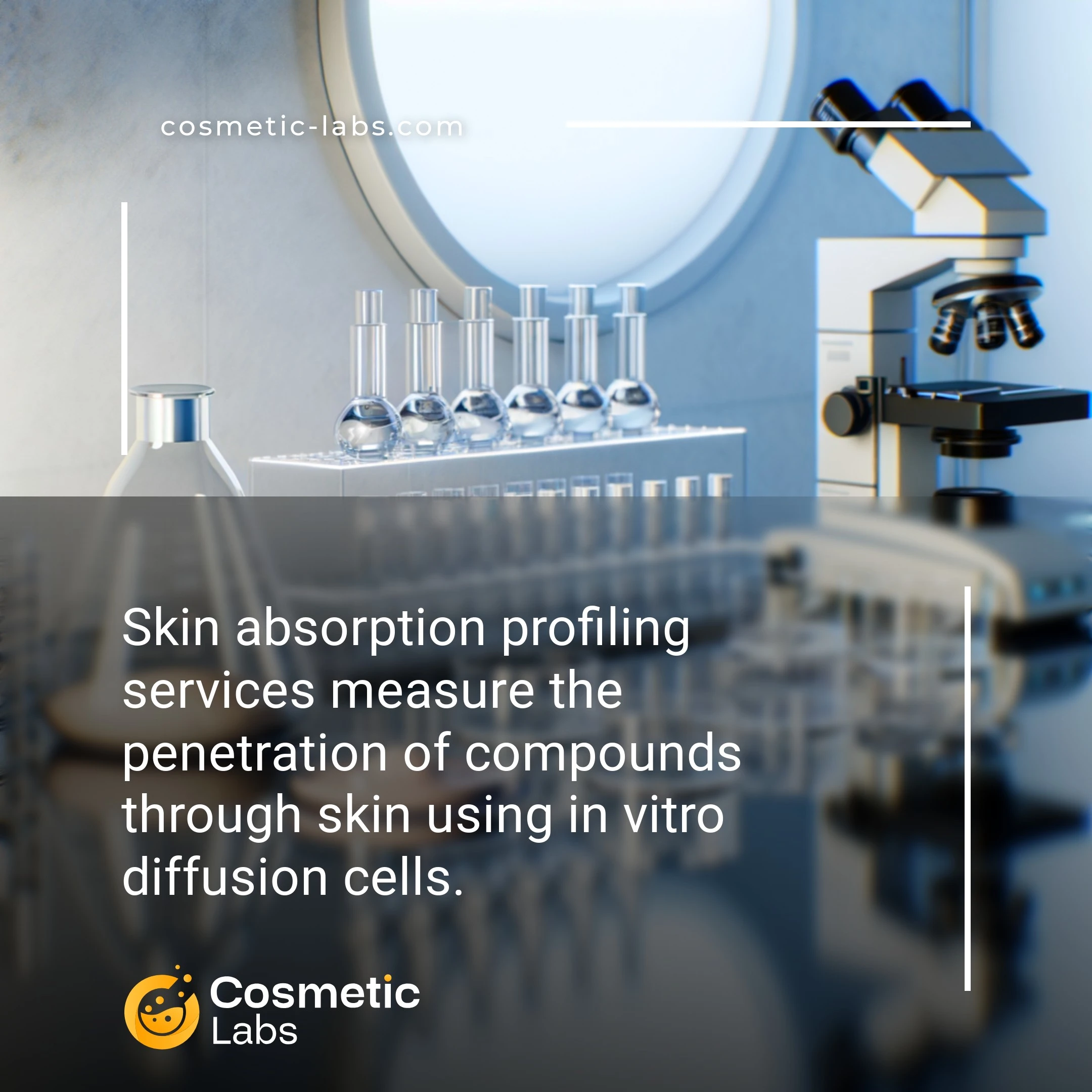 Illustration of Skin absorption profiling services. Skin absorption profiling services measure the penetration of compounds through skin using in vitro diffusion cells.